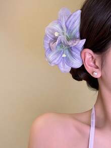 1件甜美優雅波希米亞風人造花髮夾，紅色復古百合花髮夾，時尚百搭側戴人造花頭飾，度假風情人節髮飾 - 彩色 - 查看 4