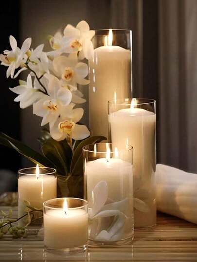 A Transparent Glass Candle Holder In The Form Of A Cylindrical Glass Vase, Suitable For Decorating Dining Tables, Creating Artistic Flower Arrangements, Styling Wedding Venues, And Enhancing Home Decor.
