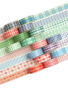 Set Pita Washi Kotak-kotak Warna-warni 16 Gulungan Pita Perekat Dekoratif Kotak-kotak Dasar untuk Seni, Kerajinan DIY, Jurnal, Perencana, Scrapbook, Pembungkus - Pita Washi - View 6