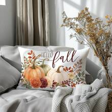 MEMNUN 1pc Autumn Berry, Autumn Leaf, Vintage Rose, Three-Color Pumpkin Pillow Case 40*40cm/45*45cm/50*50cm Made Of Polyester Material HELLO Fall Text Cushion Cover Single-Sided Print Invisible Zipper Polyester Decorative Pillowcase Without Pillow Insert Living Room, Sofa, Bedroom, Car Home Autumn Decoration - Multicolor - View 7