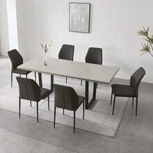 jiexi Extendable Dining Table And 4-6 Chair Set, 130-170cm Grey MDF Dining Table With Black PU Dining Chairs With Metal Legs For Kitchen, Living Room - Black - View 8