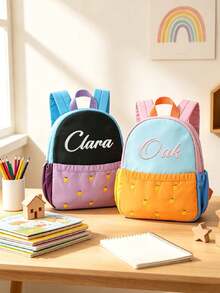 Customized Embroidered Colorblock Backpack, Cute Small Backpack, Cartoon Zipper Bag, Lightweight Design, Shoulder Backpack, Travel Backpack, Daily Fashion Cute Shoulder Bag, Multi-Purpose Backpack, - Multicolor - View 4