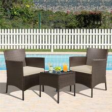 Costoffs Set Of 3 Patio Table And Chairs, Outdoor Wicker Conversation Furniture Set, 2pcs Woven Rattan Chairs With Cushions And 1 Side Table - Black/Grey - View 9