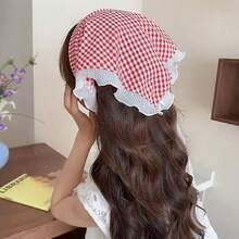 1pc Women's Casual Blue Plaid Headscarf Scarf, Fresh Summer Style Hair Accessory Autumn Headband Headband Headpiece, Soft Headband, Suitable As Gift, Winter Vacation Clothing - Blue - View 8
