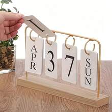 Flip Perpetual Calendar, Metal Frame Wooden Base Perpetual Calendar, Replaceable Date Display - Suitable For Home And Office Decor, Desktop Decorative Calendar With Reusable Page Cards, Durable Material, High-End Exquisite Minimalist Desktop Calendar Decoration Ornament - View 2