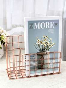 Modern Nordic Style Silver Metal 3-Tier Bookshelf, Office Book Storage Rack With Storage Basket, Fashion Magazine & Newspaper Holder, 10-Slot Desktop Drawer Organizer, Home Office Decor - Multicolor - View 2
