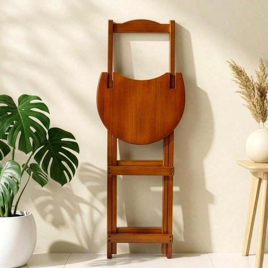 Stool Durable Portable Design Bamboo Folding Bar With Back Support Footrest, Ideal For Home, Kitchen, Patio Or Balcony Use - Walnut - View 1