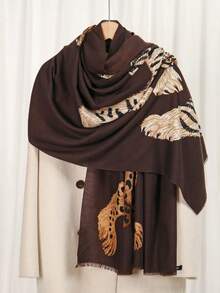 1pc Shen Gongbao Skin-Friendly Fleece Warm Faux Cashmere Printed Scarf Versatile Shawl - Multicolor - View 12