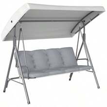 3 Seater Garden Swing Chair, Patio Rocking Bench With Tilting Canopy, Removable Cushion - Brown - View 2