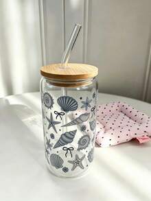 Ocean Shell Iced Matcha Coffee Glass Straw Cup, Can-Shaped Cola Straw Cup, Matcha Straw Cup With Lid - Multicolor - View 10