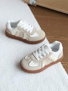1 Pair Unisex Kids Vintage Patchwork German Training Shoes, Spring/Autumn New Casual Anti-Slip Sports Sneakers - Beige - View 6