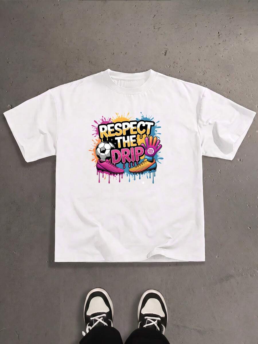 Herren T-Shirt mit Buchstaben-Muster, klassischer Rundhals, Baumwoll-Tee