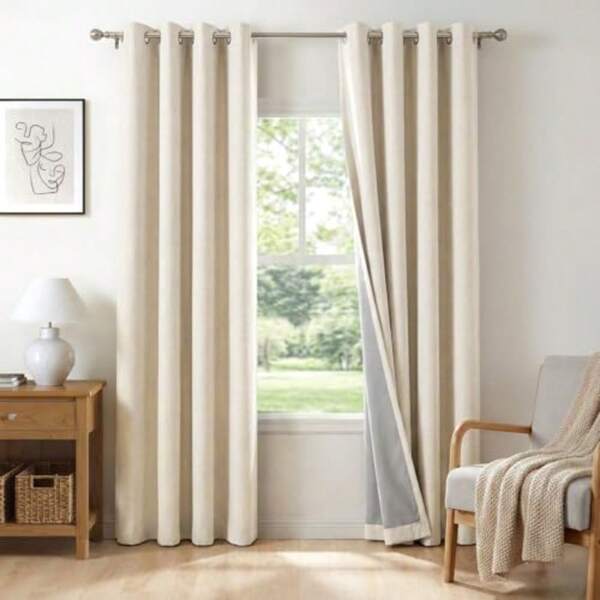 Linen Textured Total Blackout Curtains For Bedroom 84 Inch Long, Butter Cream Grommet Curtains For Living Room, Thermal Insulated Room Darkening Drapes, 50" W X 84" L, 2 Panels