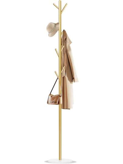 Coat Rack, Metal Freestanding Coat Rack With 8 Hooks, Sturdy Coat Tree With Natural Marble Base Coats, Hats, Scarves And Handbags Entryway, Hallway, Bedroom, Office, Dorm (Gold)