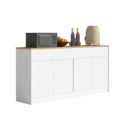 Kitchen Unit/Sideboard With 3 Drawers And Adjustable Shelves, 160 Cm Kitchen Island With Concrete-Look Worktop, Walnut Finish, 76.5 X 160 X 37 Cm