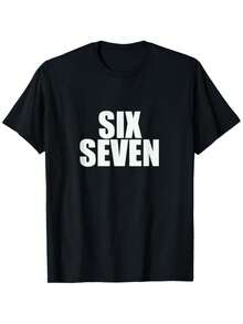 Fun Six Seven 6 7 Cool Meme Design T-Shirt Cotton Menswear - 黑色 - 查看 1