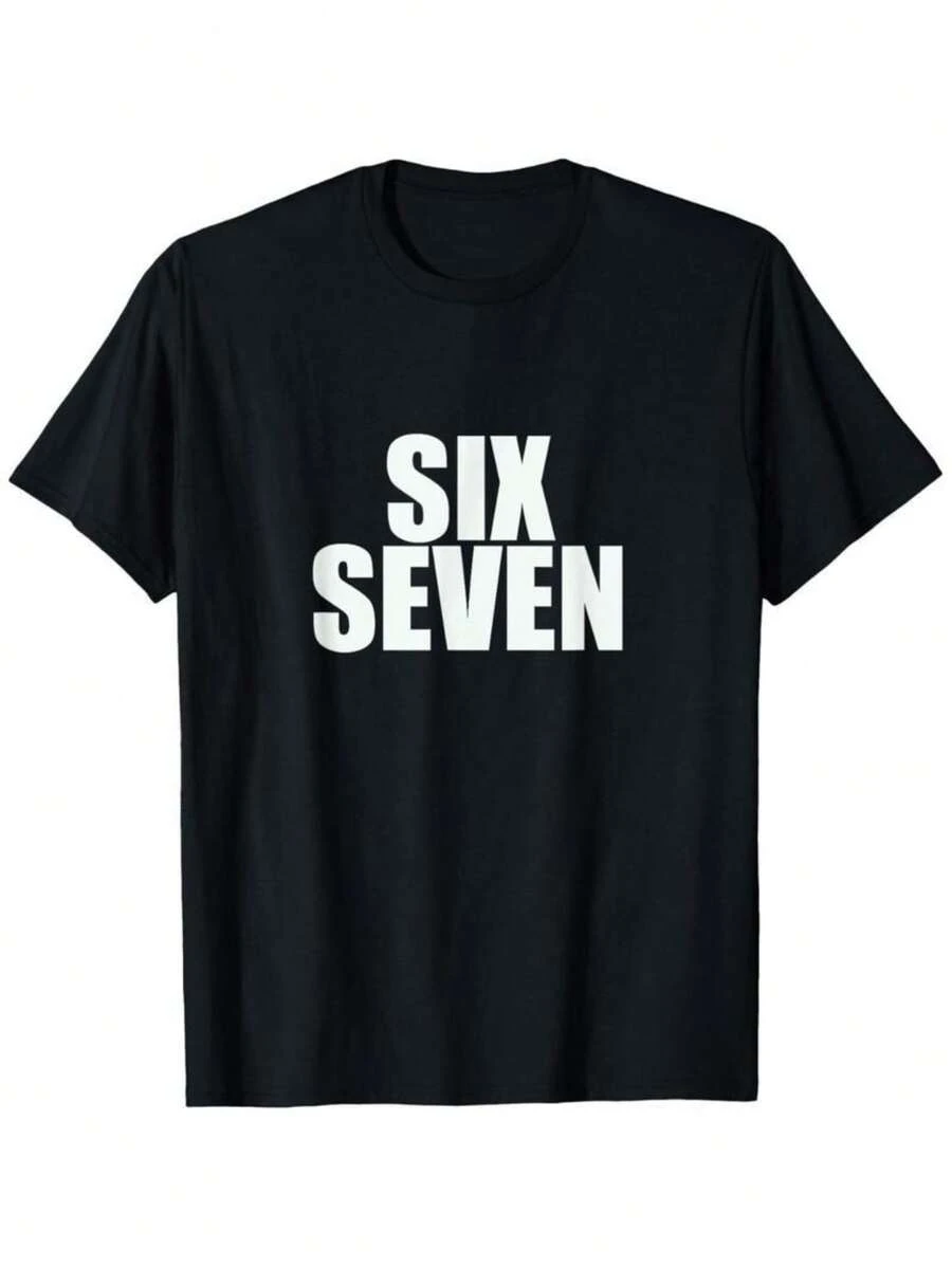 Fun Six Seven 6 7 Cool Meme Design T-Shirt Cotton Menswear - 黑色 - 查看 1