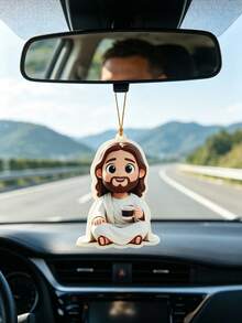 1pc Cute 2D Acrylic Jesus Pendant, Unisex, Cute Cartoon Jesus Decorative Pendant, Suitable For Home Decor, Christmas Decor, Room Decor, Backpack Charm, Car Charm, Keychain, Perfect Gift For Family And Friends - Multicolor - View 7