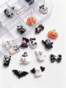 Halloween Nail Charms, 3d Resin Nail Decorations, 12 Grids Mixed Nail Art Box, Devil Pumpkin Nail Ornaments, Clown,Black Cat Nail Charms, Spooky Goth Manicure Supplies, Press On Nail Accessories, Halloween Nails Salon Diy , Cartoon Clown Nail Studs - Multicolor - View 3