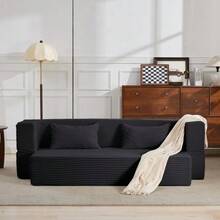 2-In-1 Convertible Corduroy Sofa Bed, Modular Floor Sofa, No Assembly Required, Fold-Out Sofa Bed With 2 Cushions - 黑色 - 查看 3