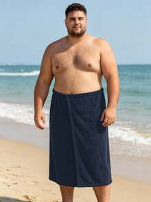 Men's Plus Size Terry Cloth Wrap Skirt Big & Tall Adjustable Bath Skirt With Pocket Absorbent Shower Wrap For Spa Gym Home - Navy Blue - View 5