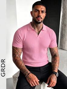 GRDR Men's Solid Color Short Sleeve Knit Sweater, Fashionable For Summer - Pink - View 5