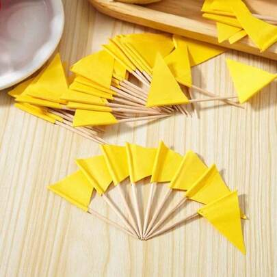 100 piezas de banderas de palillos de dientes de color azul cielo sólido, pequeños mini adornos de pastel triangulares, decoración de comida para fiestas azul liso & suministros de manualidades DIY