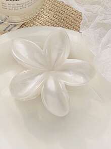 1pc Acrylic Plumeria Hair Claw Clip, White Pearl Luster 3D Petal Design, Elegant Sweet Women's Updo Hair Accessory, Fresh Elegant For Wedding, Party, Date, Daily, Face Washing, Makeup, Travel, Vacation, Photography - Multicolor - View 6