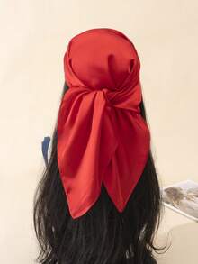 1件女款純色印花方巾頭巾領巾圍巾，日常使用 - 紅色 - 查看 4