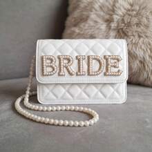 1pc Pearl Bridal Clutch, Suitable For Bridal Shower, Wedding, Engagement, Honeymoon, Bachelorette Party, Farewell Party Decoration, Gift For Wife Or Spouse, Elegant Pearl Bag - White - View 8
