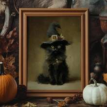 1 Stück rahmenloses Vintage-Wandkunst-Poster mit schwarzer Katze, Hexe, Gothic, Cottagecore, Dark Academia, viktorianischem Halloween-Stil, Muster für Wohnung, Wohnzimmer, Schlafzimmer, Studentenwohnheim, Partygeschenk, Raumdekoration, Wanddrucke, Vintage-Dekoration - rahmenlos - Übersicht 1