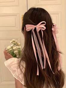 2pcs Bow Lace Hair Clips, Princess Style Double Ponytail Hair Bands Braided Hair Clips, Fairy Ballet Style Headwear - Multicolor - View 6