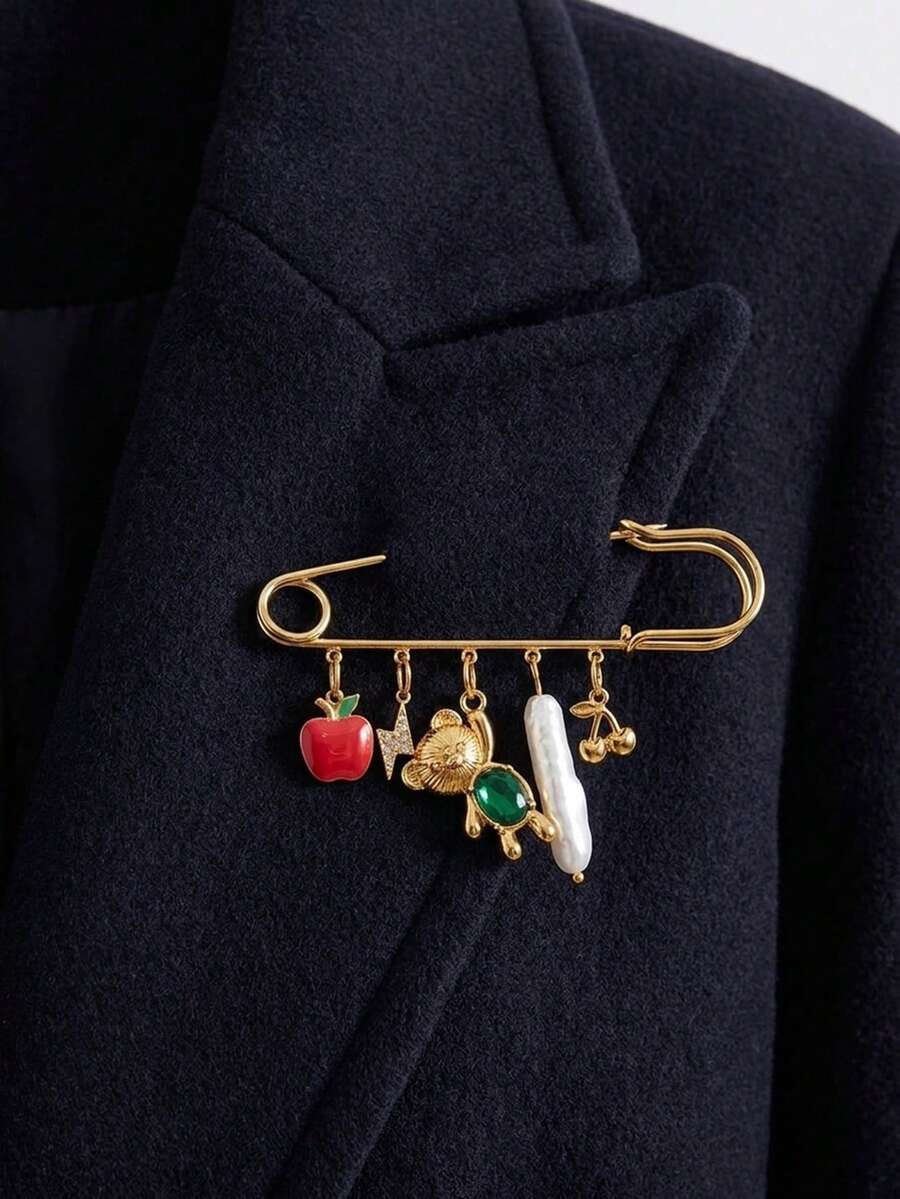 1pc Stainless Steel 18K Gold Cute Versatile Brooch Anti-Exposure Buckle Personalized Pin Fastener For Clothes Fashionable Accessory Brooch - Gold - View 1
