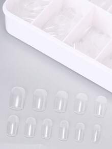 120pcs Full Coverage Short Square Soft Gel Nail Sticker Set, Full Coverage Pre-Shaped Fake Nails With Storage Box, Suitable For Home Manicure, Salon Tools And Supplies - Clear - View 5