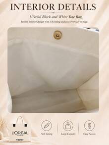 L’Oreal Paris L'Oréal Cream Canvas Tote Bag, 40*55cm, Canvas Fabric, Magnetic Closure, Large Capacity, Suitable For Commuting And Travel, Perfect For Gifting - White - View 8
