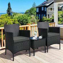 Costoffs Set Of 3 Patio Table And Chairs, Outdoor Wicker Conversation Furniture Set, 2pcs Woven Rattan Chairs With Cushions And 1 Side Table - Black/Grey - View 1