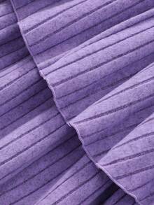 Setelan Rajut Kasual Manis 2 Potong untuk Anak Perempuan: Jaket Pendek Berkerudung Bergaris Ungu dengan Resleting + Rok Pendek Berumbai Dua Lapis dengan Pinggang Elastis, Musim Semi/Musim Gugur - Purple - View 8