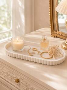 1pc Cream White Oval Wavy Edge Vanity Tray, Elegant Jewelry And Perfume Storage Tray, Suitable For Vanity, Bedroom Or Bathroom Countertop, Decorative Sundries Storage Tray, Can Hold Candles, Cosmetics And Gifts, Wedding Bridesmaid Gift, Room Decor, Jewelry Storage, Home Decor - Multicolor - View 10