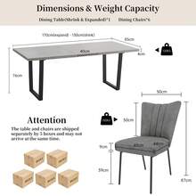 jiexi Extendable Dining Table And 4-6 Chair Set, 130-170cm Grey MDF Dining Table With Grey Velvet Dining Chairs With Metal Legs For Kitchen, Living Room - Dark Grey - View 2