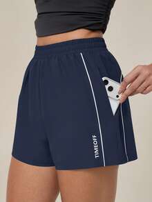 TimeOff Women's 1pc Colorblock White Stripe Side Pocket Elastic Drawstring Waist Sports Shorts - Blue - View 6