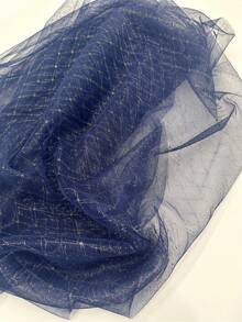 HHMC 50cm/1yd/3yd/5yd 海軍藍金色亮片鑽格紋薄紗布料，柔軟半透明網布，寬150cm，優雅DIY紡織品，適用於晚禮服、派對洋裝、新娘面紗與裝飾窗簾 - 1 - 查看 11