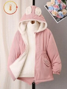 Tween Girls' Casual Corduroy Rabbit Ear Fuzzy Jacket, Autumn/Winter - Pink - View 3