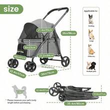Heavy Duty Pet Stroller For Dogs And Cats Up To 54.43KG, Adjustable Handle, Foldable Dog Stroller With Linen Wrapping, Alloy Steel Frame, Large Animal Stroller For Travel & Outdoor Use - Blackish Green - View 5