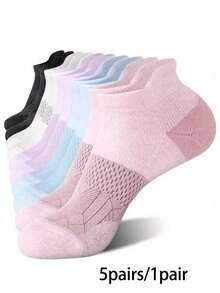 5 Pairs/1 Pair Women's Short Socks Combine Comprehensive Protection And Comfort. Added Heel Tab Prevents Ankle Blisters And Provides Extra Fit Comfort, Fashionable Colors Are Mood-Boosting Matches For Daily Life Or Running, Golf, Training, Cycling, Gym Workouts - Multicolor - View 2
