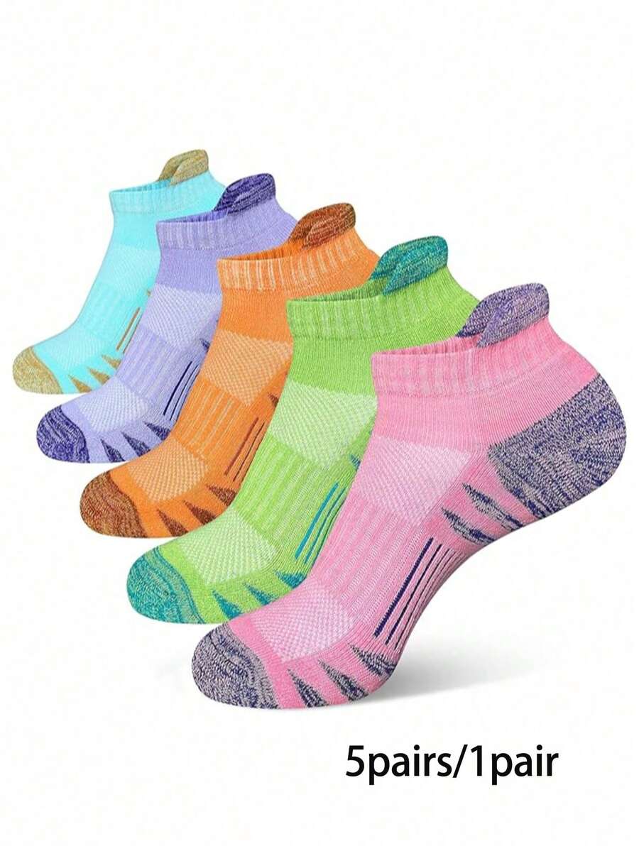5 pares/1 par de calcetines para mujer con acolchado grueso en la parte inferior, talón y dedos, que proporcionan comodidad, protección contra ampollas, absorción de impactos y alivio para los pies, protección efectiva para caminar, correr, golf, tenis, etc., malla transpirable que ayuda a la ventilación y liberación de calor, manteniendo los pies secos y frescos - Multicolor - Ver 1