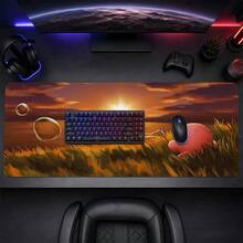 Alas Mouse Besar dengan Pemandangan Tetesan Air Transparan Ladang Gandum Saat Matahari Terbenam yang Menyejukkan, Nada Hangat Gaya Ins, Alas Meja dengan Tepi Jahitan Anti Selip, Alas Keyboard Tebal, Cocok untuk Kantor dan Bermain Game - View 3
