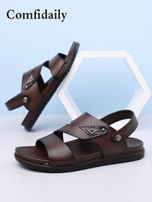 Men's Summer New Fashion Casual Beach Shoes Rivet Buckle Sandals Slippers Driving Dual-Use Composite Sole - Brown - View 3