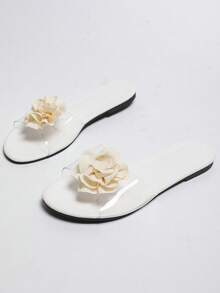 Women's Fashion Flat Slide Sandals, Transparent Strap Beach Shoes, Women's Slip-On Slippers - White - View 3