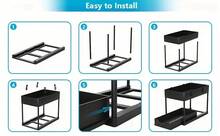 Powcan Organizador de fondo de fregadero de doble capa, caja de almacenamiento de gabinete de baño con ganchos + caja colgante, estantería multifuncional para cocina y baño, diseño extensible y antihumedad, material grueso de PP, 1 pieza en negro y blanco - Negro - Ver 6