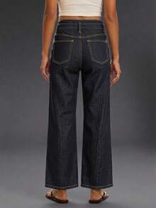 Nuevos jeans rectos con cinturón de mujer, de pierna recta, elásticos, de estilo casual en color negro para primavera - Negro - Ver 1